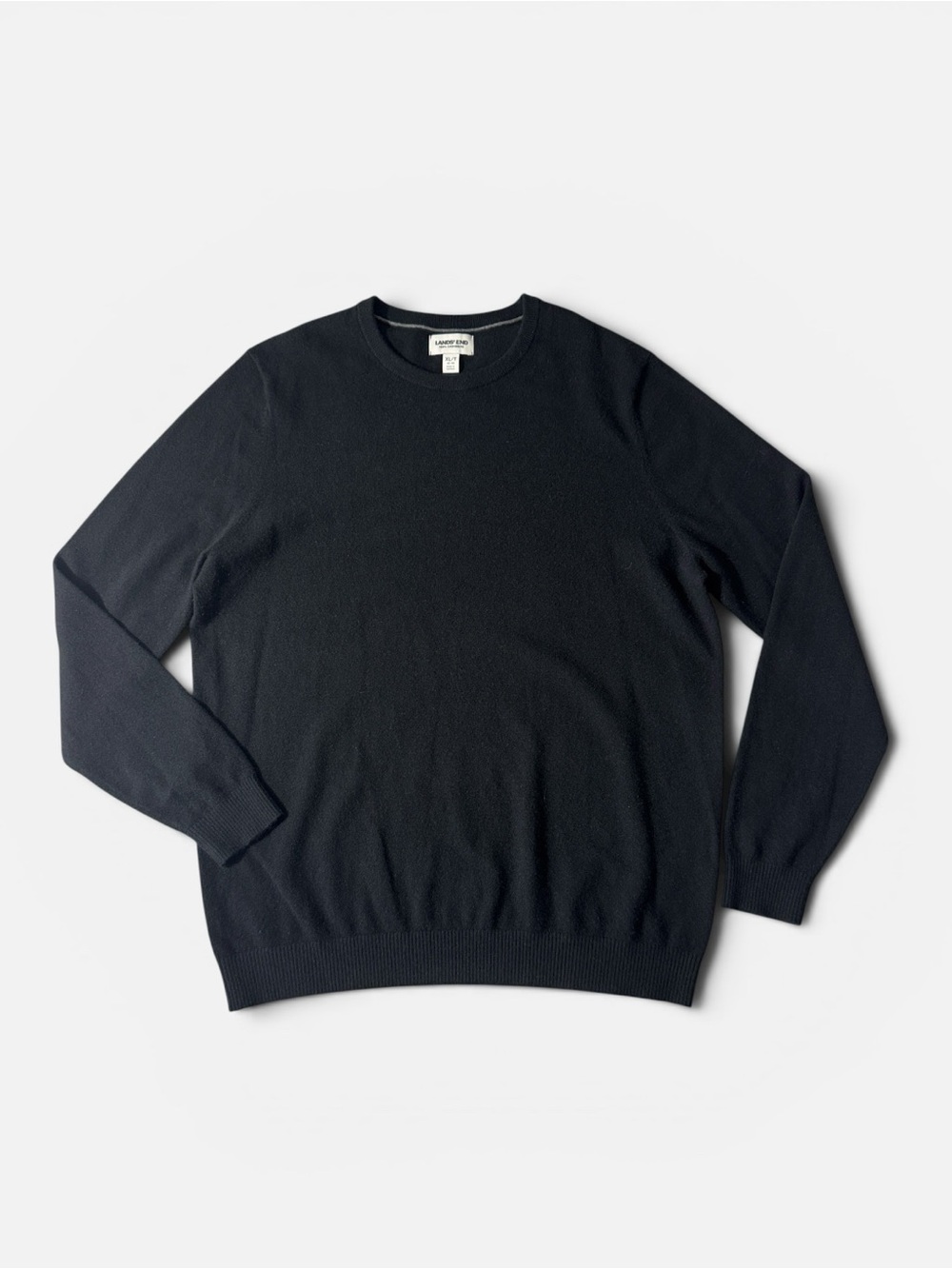 Lands’ End mens XLT Tall black solid 100% cashmere crewneck sweater EUC
